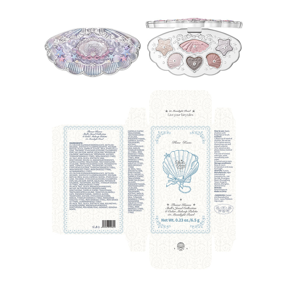 Flower Knows Shell'S Jewel Collection 6-Color Makeup Palette 01 Moonlight Pearl