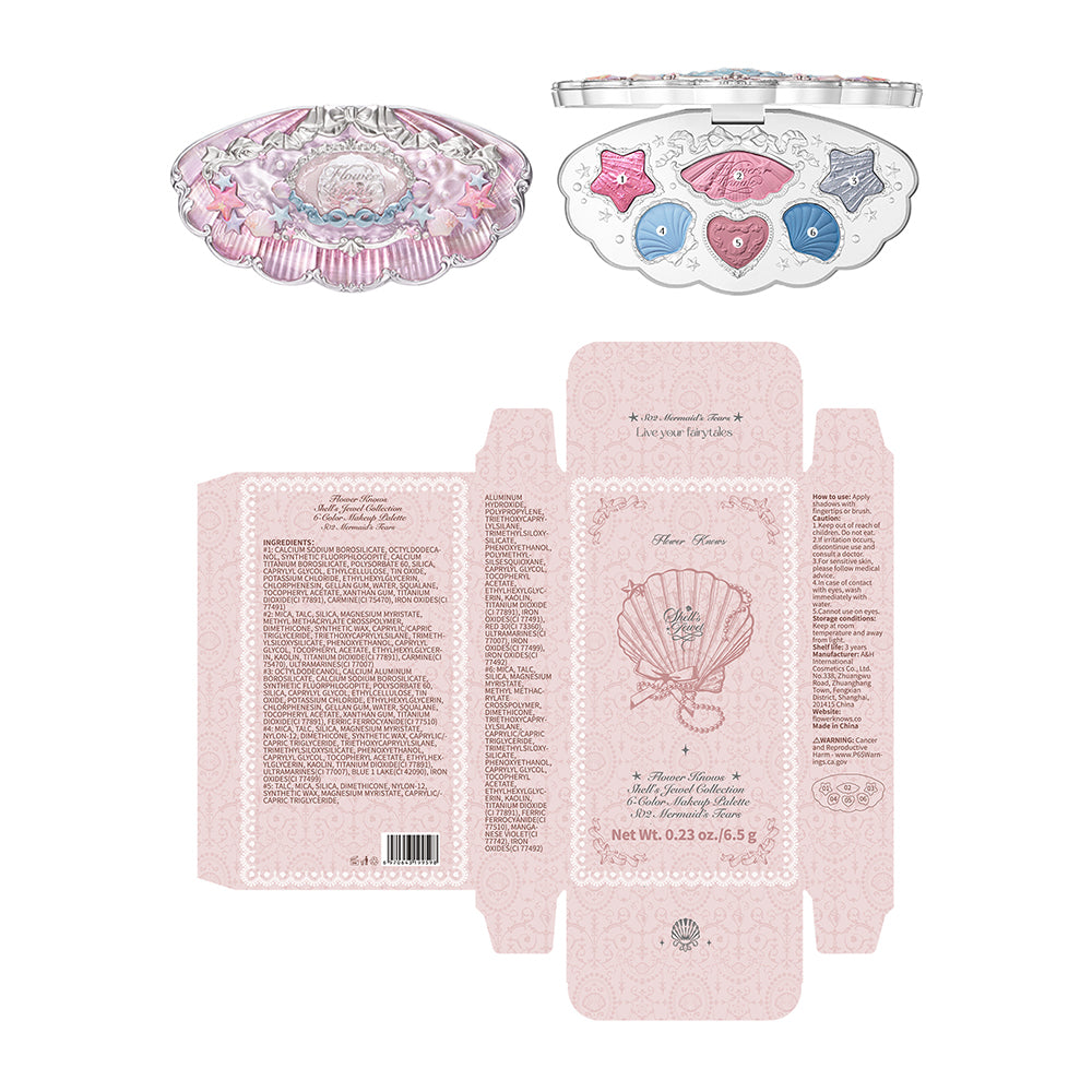 Flower Knows Shell'S Jewel Collection 6-Color Makeup Palette S02 Mermaid’S Tears