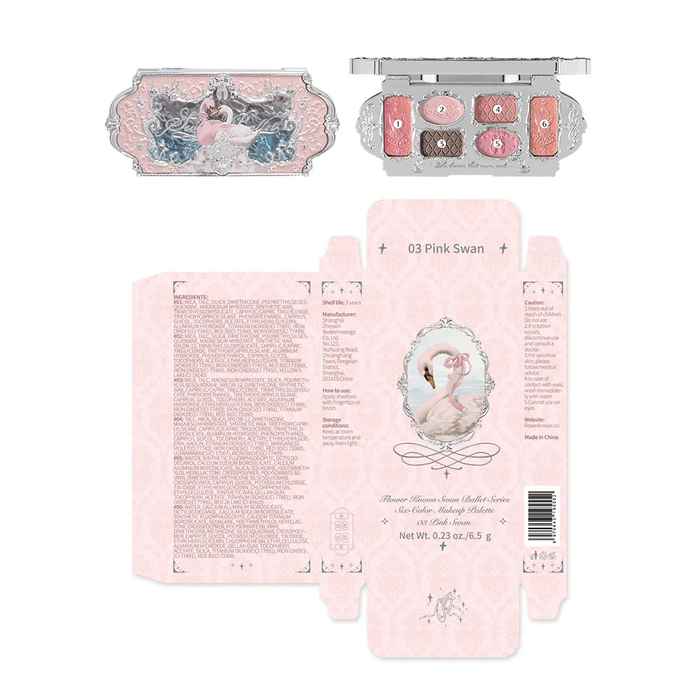 Flower Knows Swan Ballet Series Six-Color Makeup Palette 03 Pink Swan