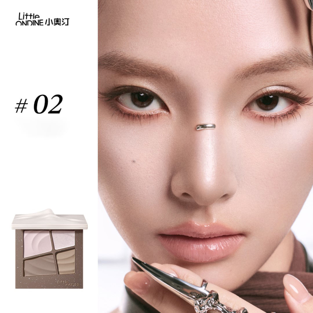 Little Ondine Modeling Highlight & Contouring Powder Palette 02 Cool Light Transparent Powder