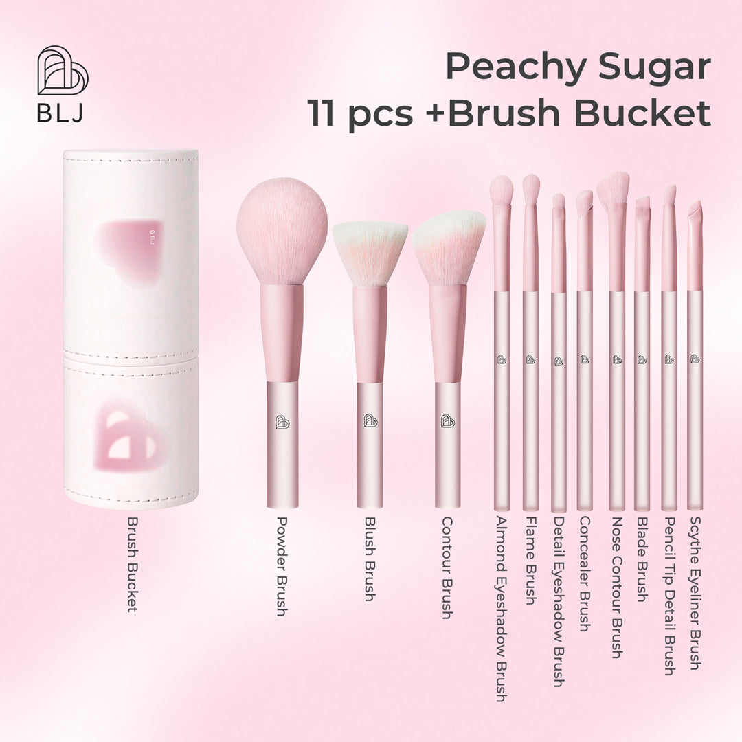 BLJ Large Semi Sugar Peach Make Up Brush Set 11Pcs (Pink)