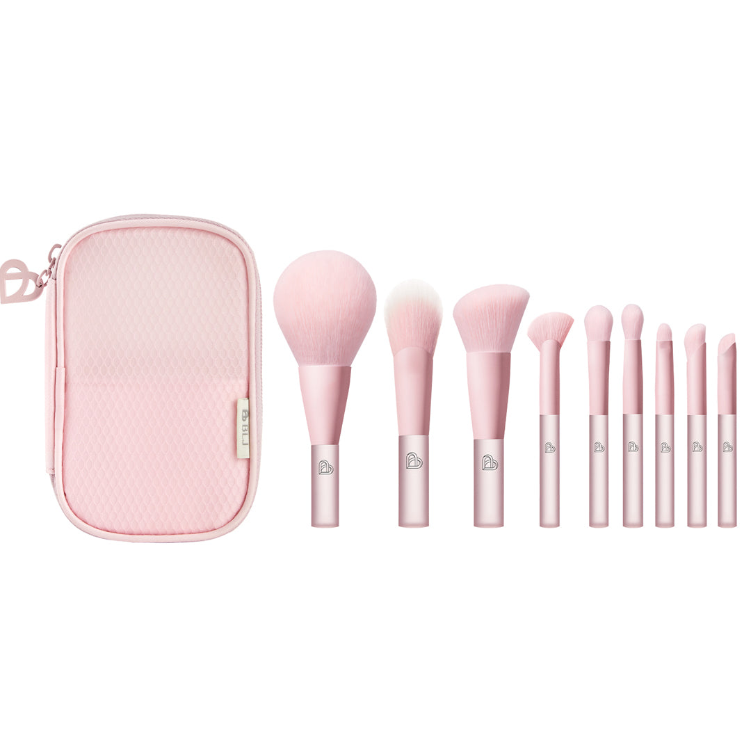 BLJ Mini Make Up Brush Zip Pouch Set - Princess On The Run 9Pcs (Pink)