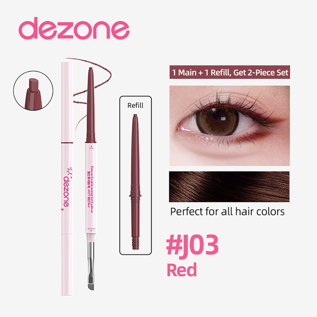 Dezone Double-Ended Gel Eyeliner Set Full Size Refill J03 Red