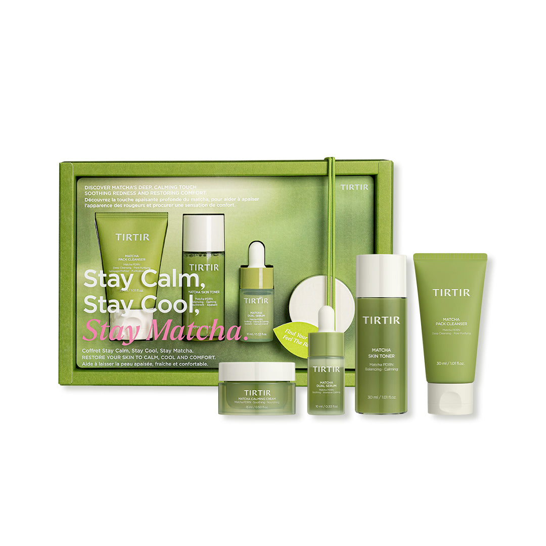 TIRTIR Stay Calm Stay Cool Stay Matcha Set
(Matcha Skin Toner, Calming Cream, Pack Cleanser, Dual Serum)