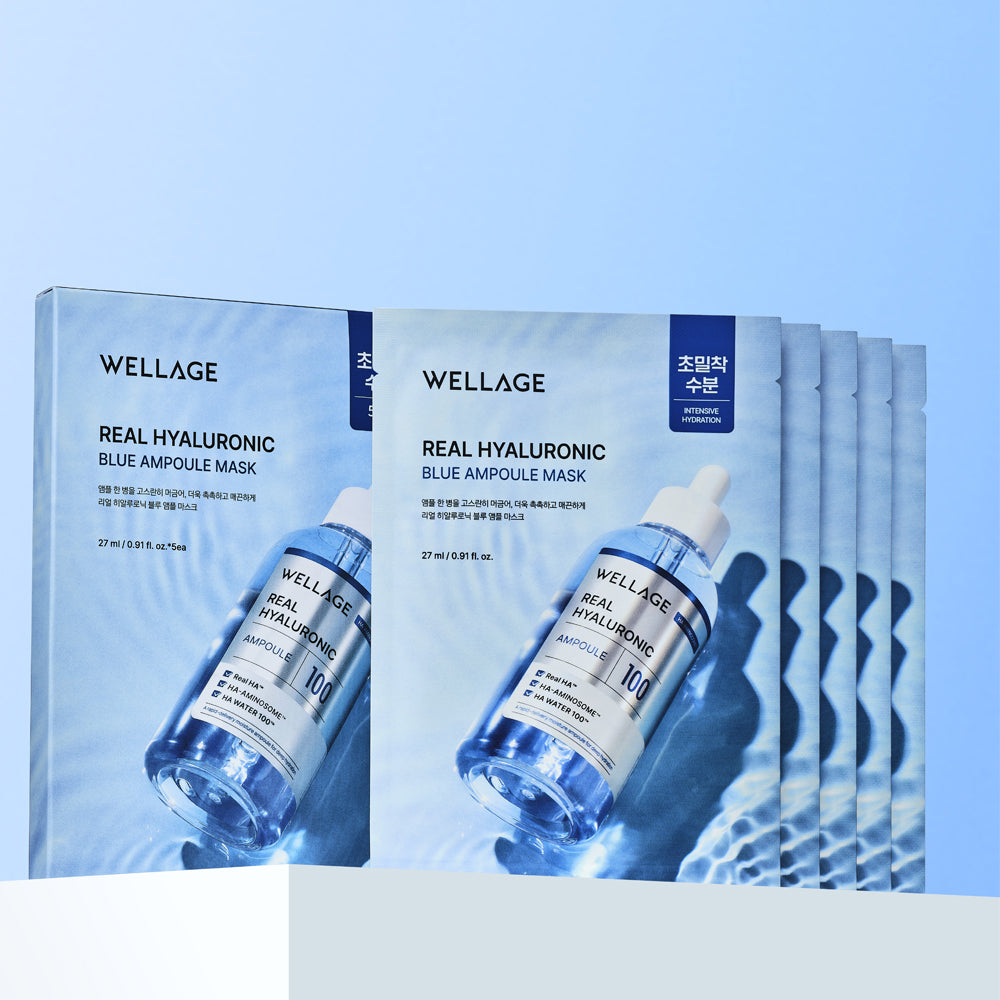Wellage Real Hyaluronic Blue Ampoule Mask 27ml*5Ea