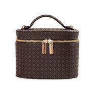 X Beauty Vintage Diamond Quilted Handheld Round Beauty Organizer Dark Brown