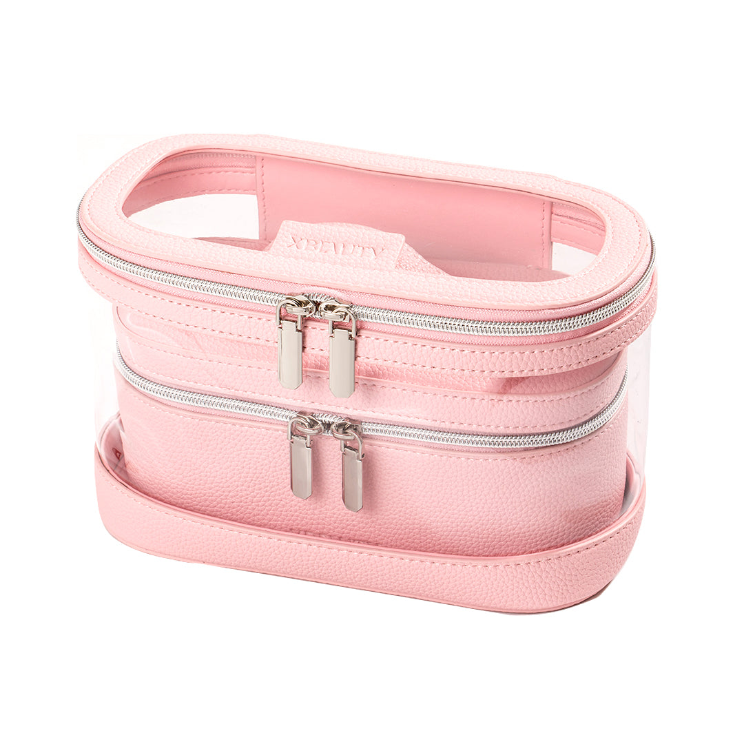 X Beauty Two In One Pvc Clear Makeup And Toiletry Cosmetic Travel Bag Pink