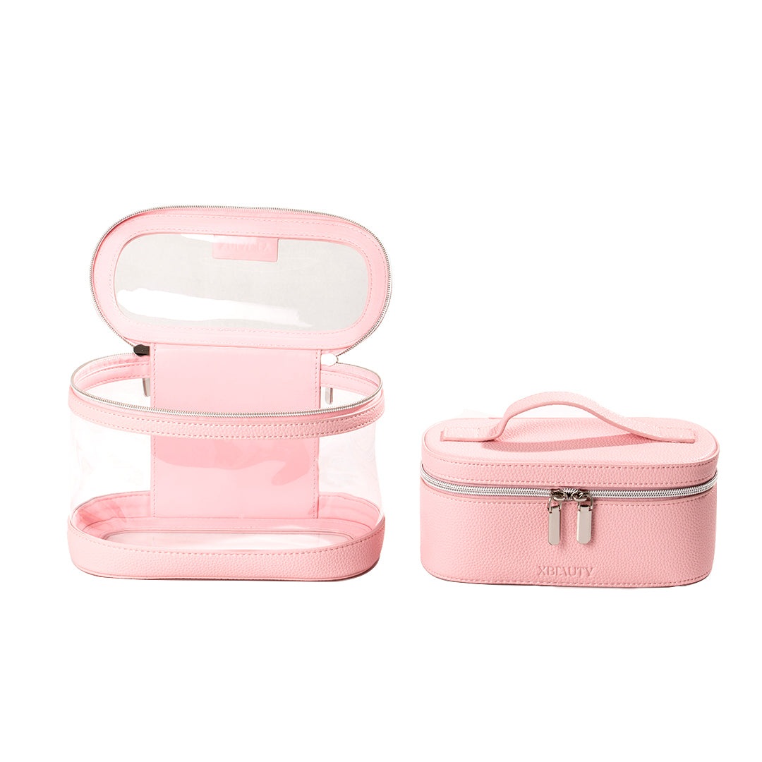 X Beauty Two In One Pvc Clear Makeup And Toiletry Cosmetic Travel Bag Pink