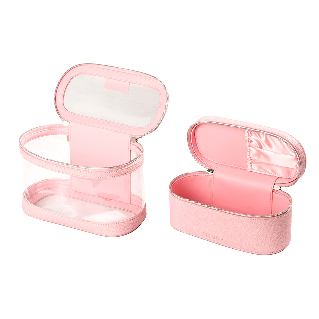 X Beauty Two In One Pvc Clear Makeup And Toiletry Cosmetic Travel Bag Pink
