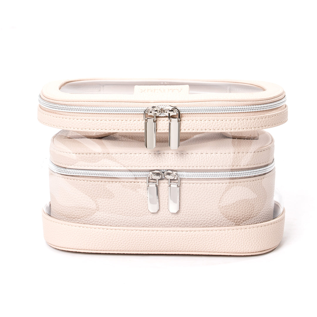 X Beauty Two In One Pvc Clear Makeup And Toiletry Cosmetic Travel Bag Light Brown