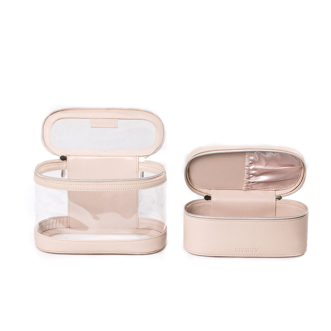 X Beauty Two In One Pvc Clear Makeup And Toiletry Cosmetic Travel Bag Light Brown
