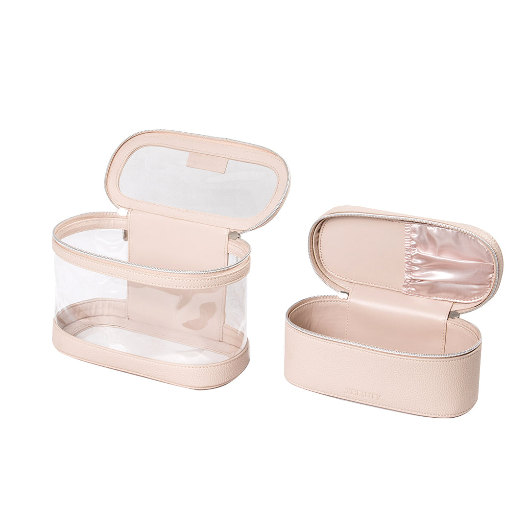 X Beauty Two In One Pvc Clear Makeup And Toiletry Cosmetic Travel Bag Light Brown